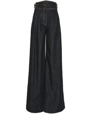 Zimmermann Rebellion Pleated Denim Wide-Leg Trousers - Black