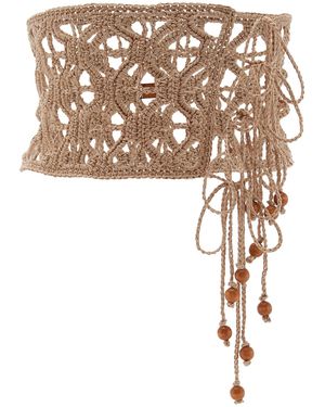 Pardo Hats Exclusive La Isla Anzu Beaded Crocheted Linen Belt - White