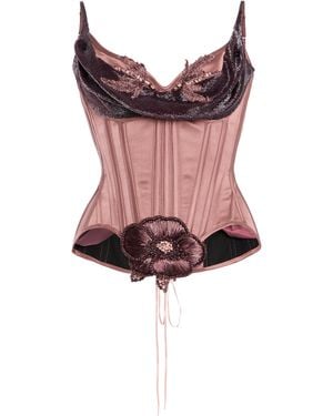 Wiederhoeft Exclusive Salon Embellished Silk Satin Corset Top - Red