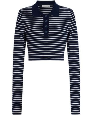 Frankie Shop Exclusive Riviera Gisele Cropped Striped Knit Polo Shirt - Blue