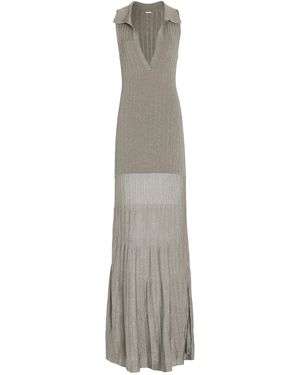Adam Lippes Tashi Metallic Ribbed-Knit Maxi Dress - Grey
