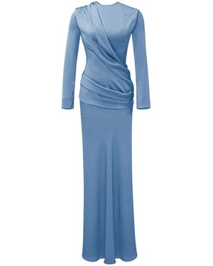 Marmar Halim High-Neck Draped Satin Gown - Blue