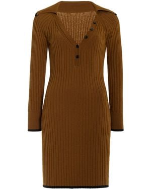 Matthew Bruch Cotton-Blend Ribbed-Knit Mini Polo Dress - Brown