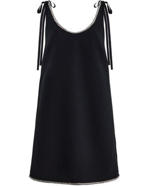 Prada Embellished Compact-Sablé Mini Dress - Black