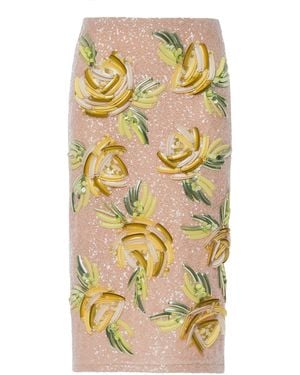 DES_PHEMMES Floral Sequined Midi Skirt - Yellow