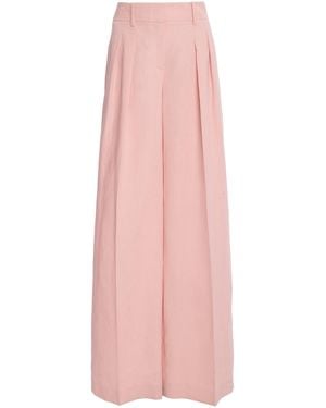 Michael Kors Pleated Sand Washed Linen Suiting Wide-Leg Trousers - Pink