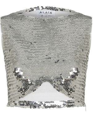 Alaïa Sequin Cropped Top - Grey