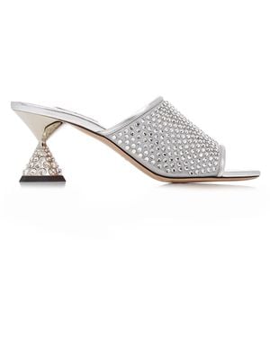 Miu Miu Crystal-Embellished Leather Mules - Metallic