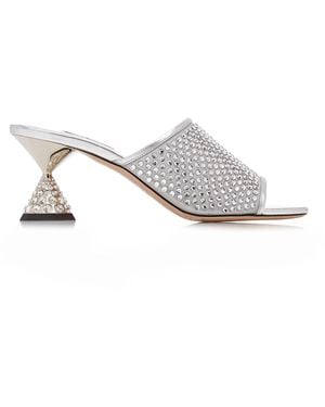 Miu Miu Crystal-Embellished Leather Mules - Metallic