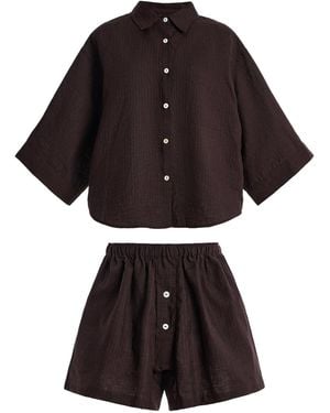 Deiji Studios 03 Striped Linen Short Set - Black