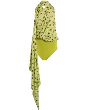 Coperni Printed Draped Halterneck Bodysuit - Yellow