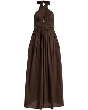 Matteau Cotton Keyhole Midi Halter Dress - Brown