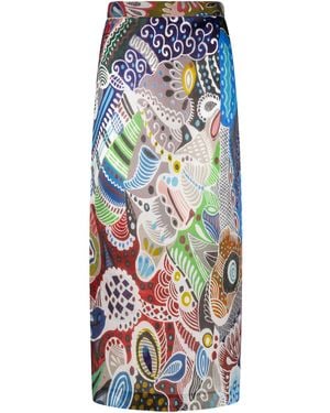 Heirlome Irene Patterned Silk Midi Skirt - Blue