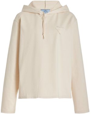 Prada Hooded Cotton Sweatshirt - Natural
