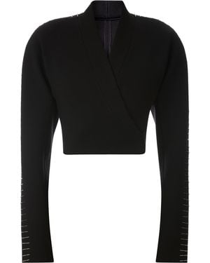 Alaïa Pin-detailed Wool-blend Cropped Wrap Jacket - Black
