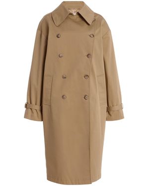 House of Dagmar Double-Breasted Cotton Long Trench Coat - Natural