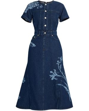 Erdem Printed Denim Midi Dress - Blue