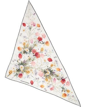 Carolina Herrera Single Meadow Floral Triangle Silk Scarf - White