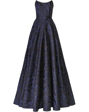 Naeem Khan Floral Jacquard Bustier Strapless Gown - Blue