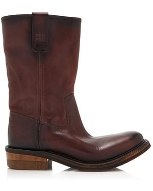 Miu Miu Foule Leather Ankle Boots - Brown