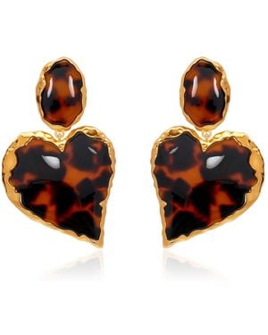Oscar de la Renta Tortoiseshell Heart Earrings - Brown