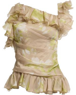 Elie Saab Ruffle-Hem Silk-Chiffon Top - Multicolour