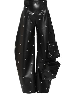 A.W.A.K.E. MODE Faux Leather Studded Flared Leg Trousers - Black