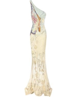 La Fuori Whispering Wings Tapestry Embellished Tulle Gown - Metallic