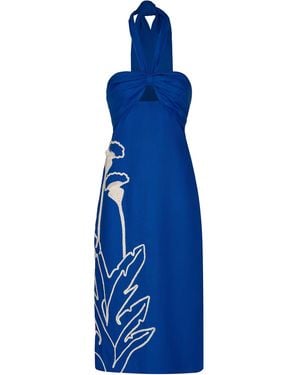 ANDRES OTALORA Inoportuna Embroidered Linen Midi Dress - Blue