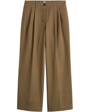 TOTEME Pleated Cotton Twill Wide-Leg Trousers - Natural