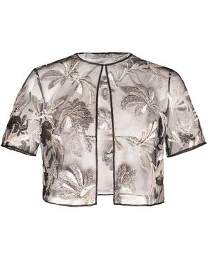 Naeem Khan Metallic Floral Raffia Bolero - Black
