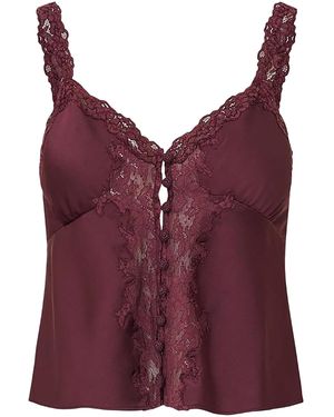 LoveShackFancy Effy Lace-Trimmed Satin Top - Purple