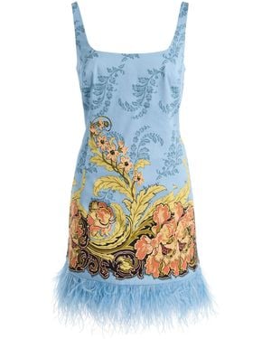 Cara Cara Carlie Feather-Trimmed Cotton-Sateen Mini Dress - Blue