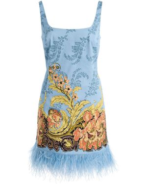 Cara Cara Carlie Feather-Trimmed Cotton-Sateen Mini Dress - Blue