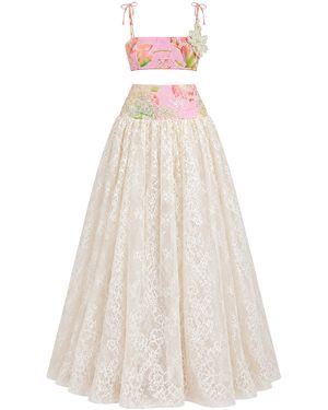 Salma Osman Exclusive Embellished Lace And Organza Set - Natural
