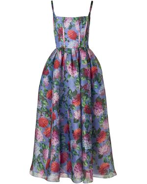 Carolina Herrera Hydrangea-Printed Crepe Midi Dress - Blue