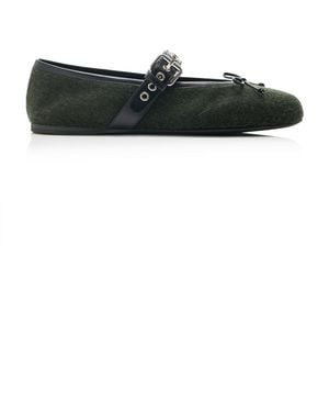 Miu Miu Buckled Flannel Ballerina Flats - Black