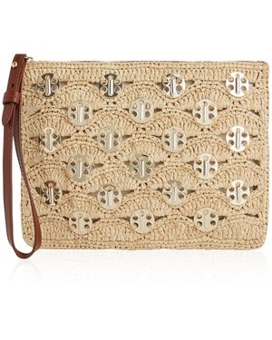 Rabanne Embellished Woven Raffia Pouch - Natural