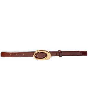 Black Suede Studio Oval Leather Belt - White
