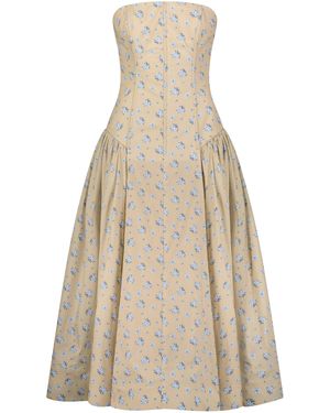 Lela Rose Printed Cotton Strapless Dress - Natural