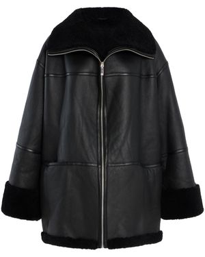 TOTEME Menfi Oversized Shearling Coat - Black