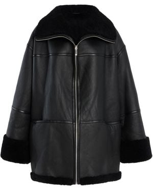TOTEME Menfi Oversized Shearling Coat - Black