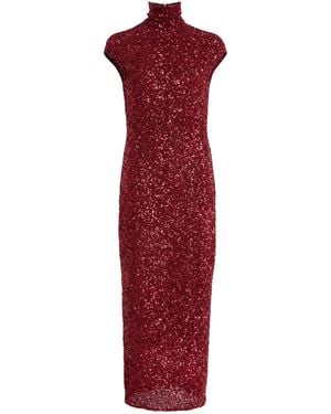 Carla Zampatti Crushed-Sequin Midi Dress - Red