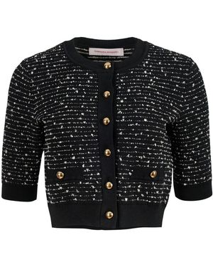 Carolina Herrera Cropped Knit Inlay Grid Cardigan - Black