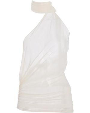 Ludovic de Saint Sernin Ruched Tulle Sleeveless Top - White