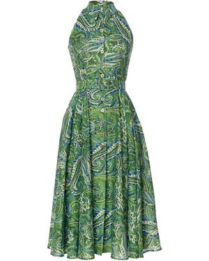 Lena Hoschek Frolicking Cotton Halterneck Pleated A-Line Midi Dress - Green