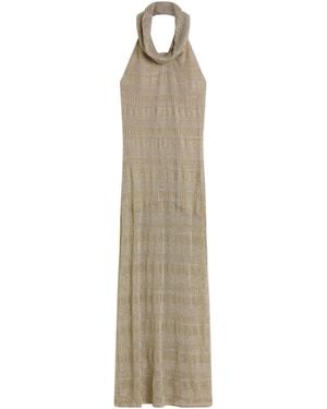 Posse Sass Metallic Halter Top Maxi Dress - Natural