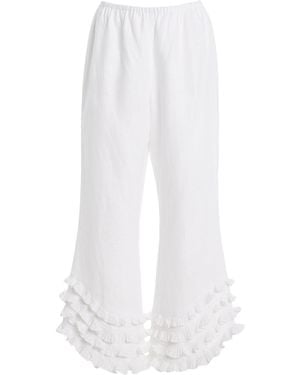 Posse Florence Ruffled Linen Trousers - White