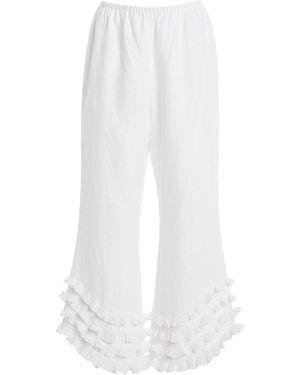 Posse Florence Ruffled Linen Trousers - White