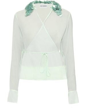 DES_PHEMMES Wrap Chiffon Top - Green